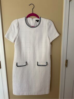 Ann Taylor White Tweed Mini Dress with Navy Trim